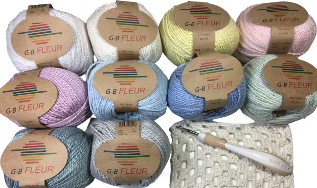 GB Wolle Fleur met 23% zijde en 77% Katoen in 10 pastel kleuren