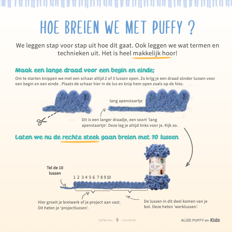 Hoe breien we met Puffy uit Puffy Kids Doeboek