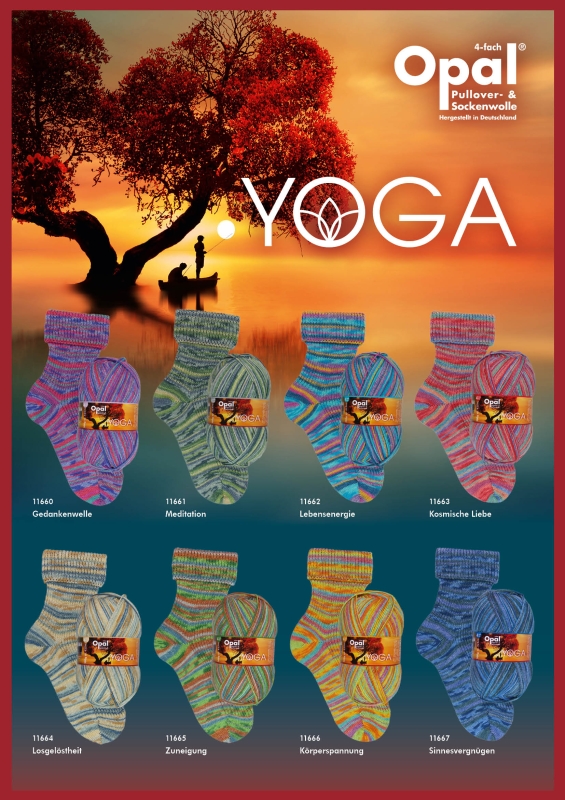 Opal Yoga sokkenwol Poster met 8 kleuren sokken en breigaren