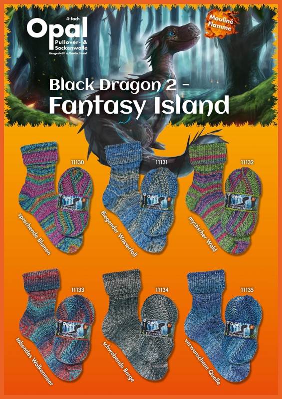 Opal 4-draads sokkenwol Black Dragon 2 - Fantasy Island
