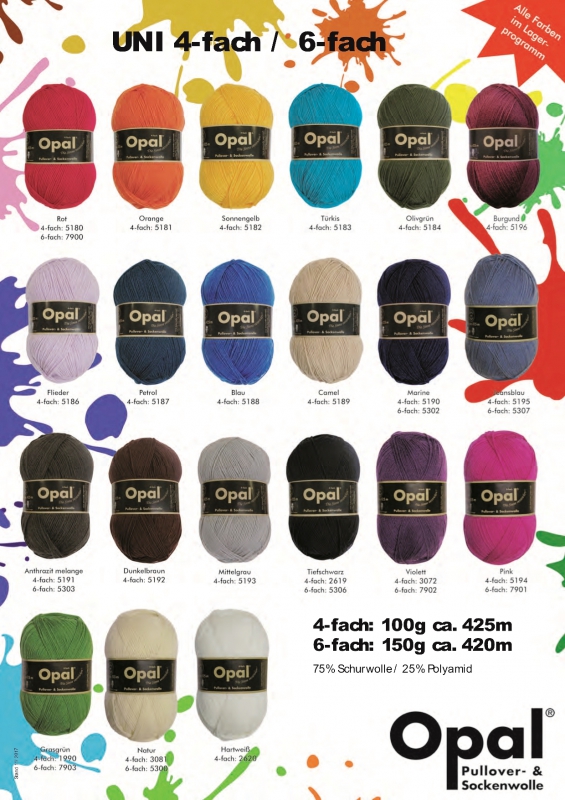 Opal 4-draads sokkenwol uni kleuren